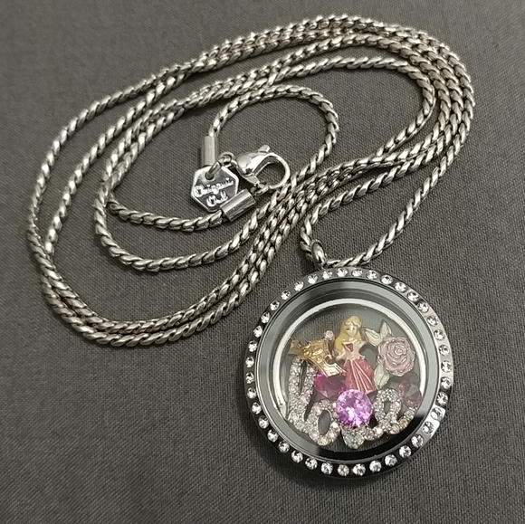 Origami Owl Disney Aurora Sleeping Beauty Locket Necklace Charms Crystals Set - Picture 4 of 16